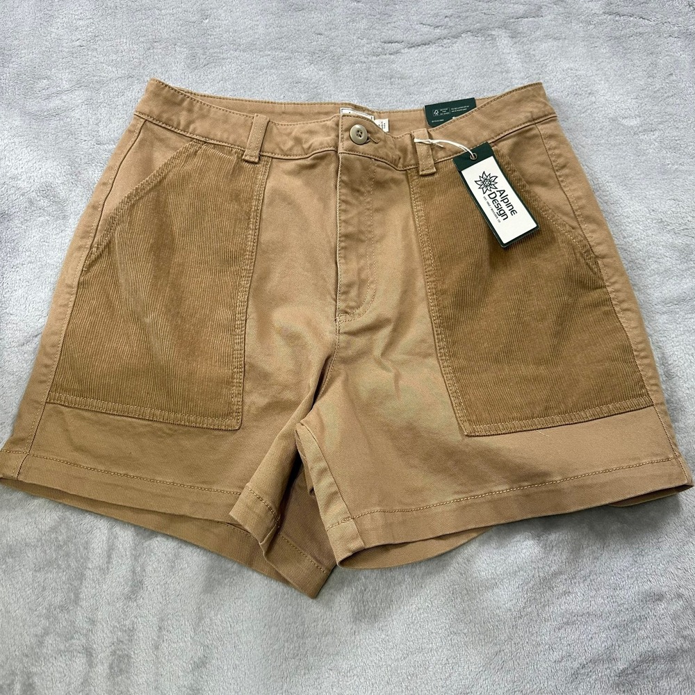 Alpine Design Mixed Fabric Shorts Womens 10 Sahara Sand Corduroy Utility NEW